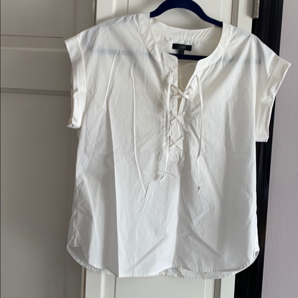 J Crew lace-up white blouse
